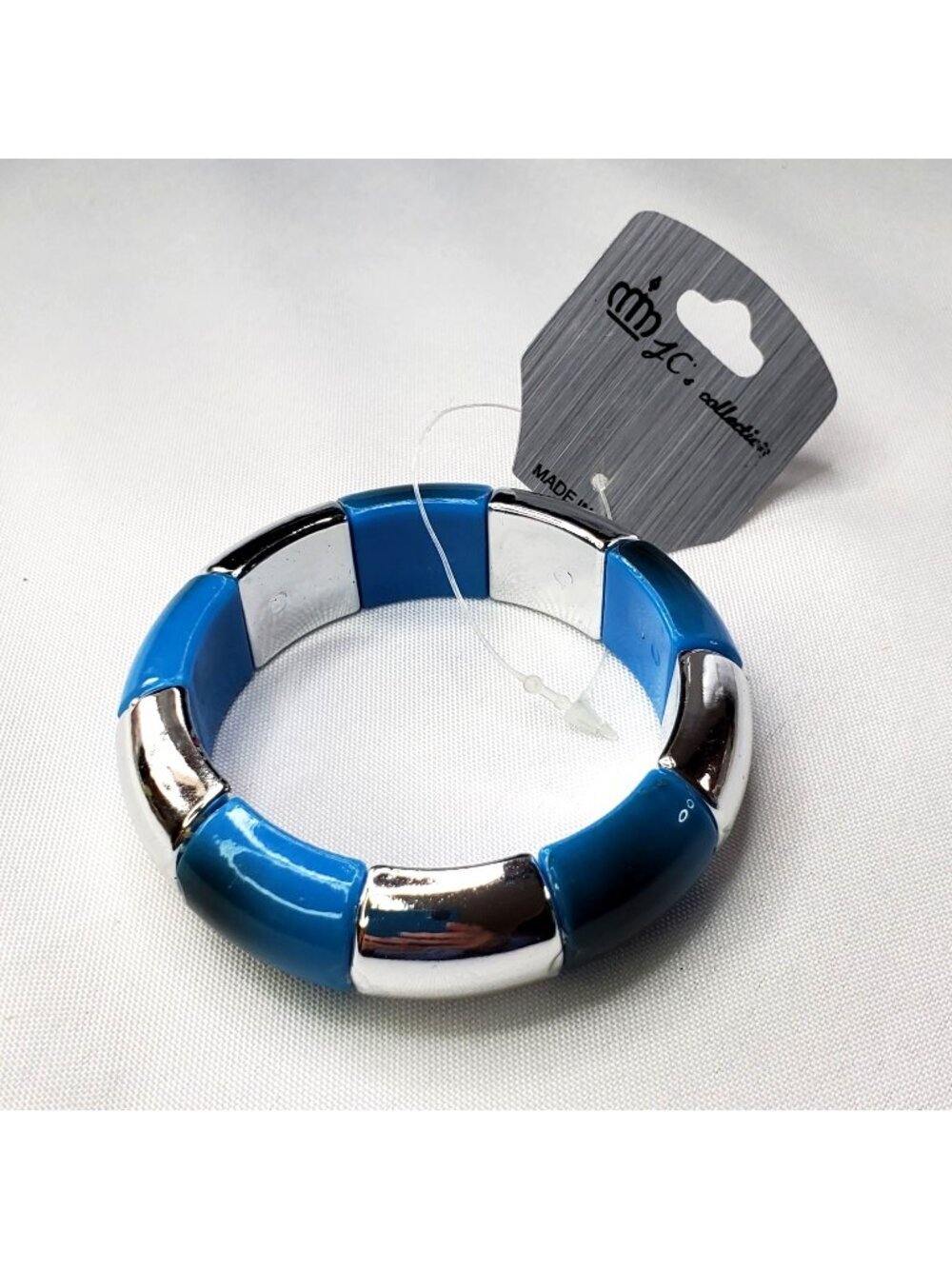 Color Block Stretch Bracelet With Blue & Silver Segments JC Collection